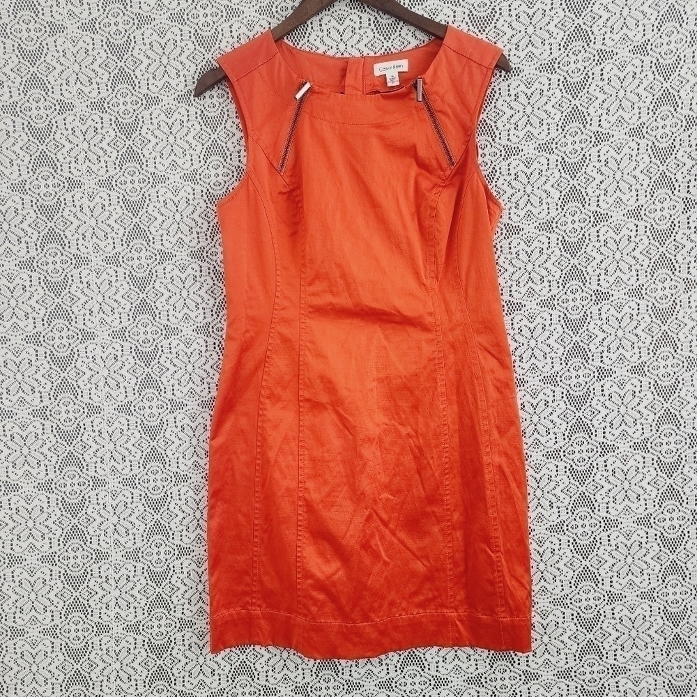 Calvin Klein Orange Sleeveless Zip-Accent Mini Dress